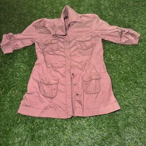 Bebe Womens Utility Safari Button Down Shirt Khaki Brown Gold Buttons Mink Med
